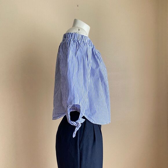 Love Fire Size Large Blue White Striped Off Shoulder Top with Sleeve Ties Pirate - Picture 2 of 8